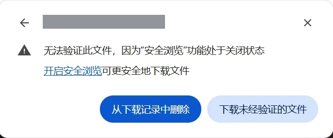 无法验证文件：安全浏览已关闭